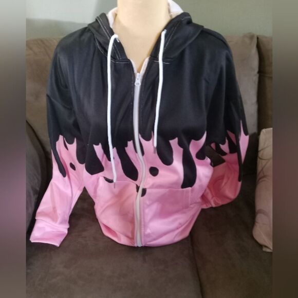 Black and Vibrant Pink Zip-Up Hoodie - Picture 1 of 6